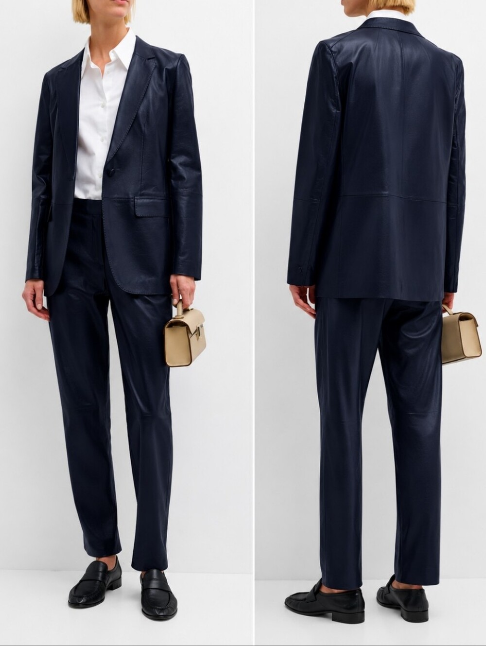 Lafayette 148‎ New york Nappa Lambskin Leather Flap Pocket Single-Button Blazer